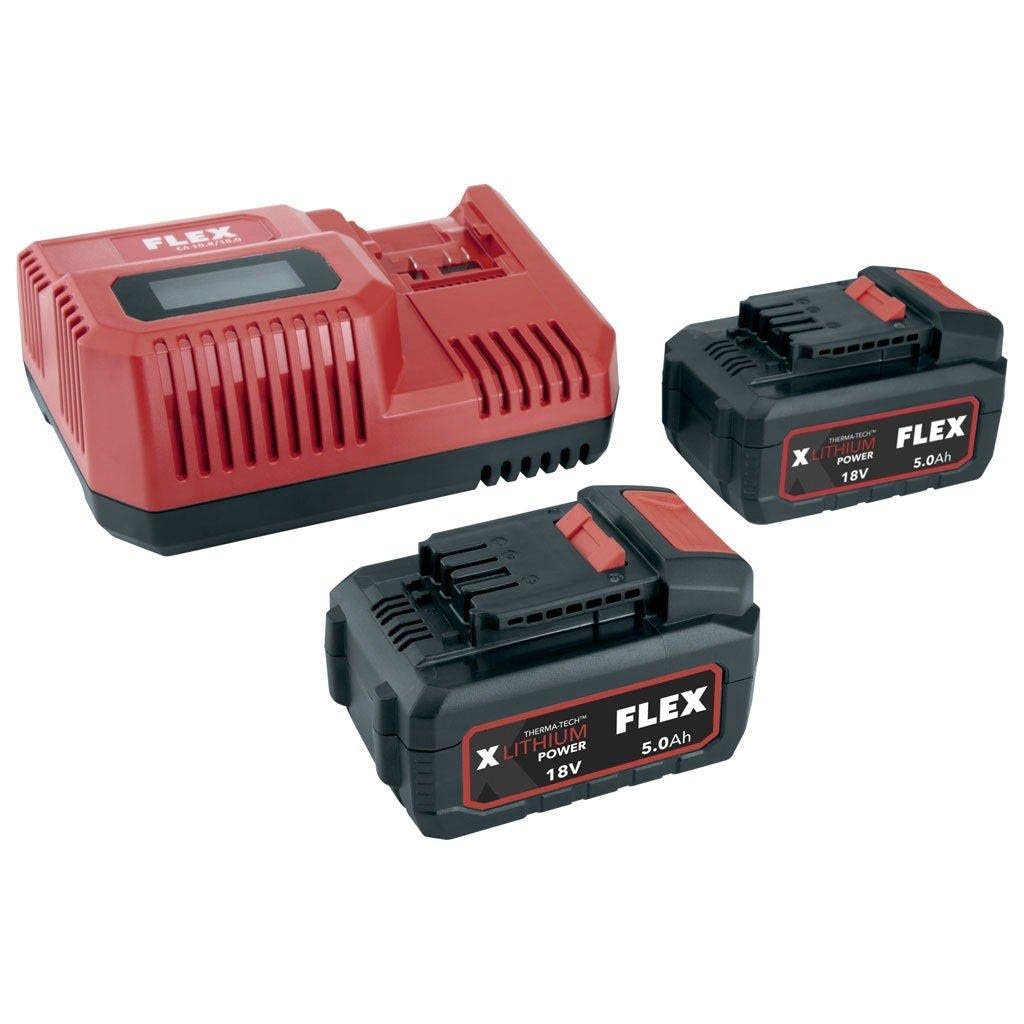 FLEX Akku-Set P-Set 55 R – Schnellladegerät 12/18 V + 2× 18/5,0 Ah Akkus (532739)