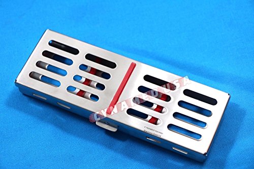 New German Stainless Dental Autoclave Sterilization Cassette Rack Box Tray for 5 Instrument RED