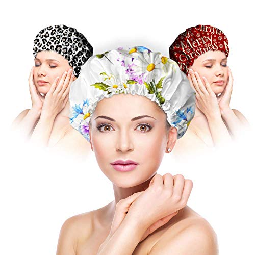 PUSSAER 3Pack Printed Shower Cap for Women Long Hair, Reusable EVA Extra Large Shower Hair Hat, Double Waterproof Protection, Kids, Men(Modern Pattern 13 inches)