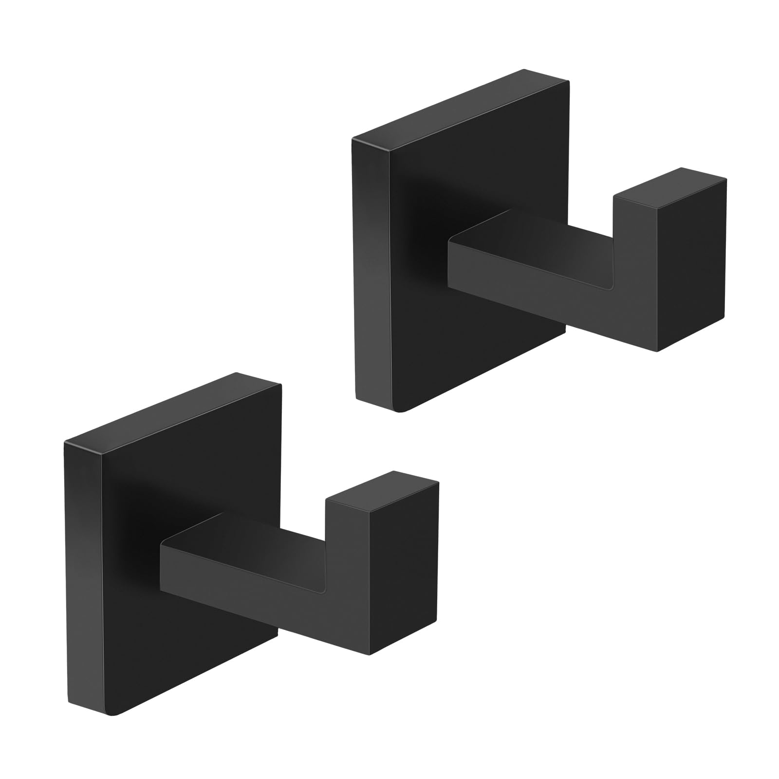 IBosins 2-Pack Towel Hooks Hand Towel Holder for Bathroom Wall Livingroom Bedroom Kitchen Closet Heavy Duty Stainless Steel Hook Hanger for Robe, Bath Towel, Coat (Square Matte Black)