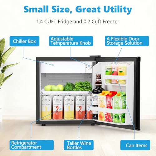 Image of COWSAR 1.6 Cu.Ft Compact Fridge with Freezer, Refrigerator with 7 Temperature Settings, Energy-efficient Low Noise Small Refrigerator Suitable For Dorm, Office, Bar, RV, Bedroom, Commercial