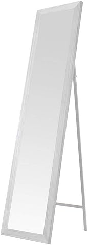 LOLAhome Espejo de Pie de Cuerpo Entero con Marco de Madera Blanco Decapé con Ajuste en 4 Posiciones de 157x37 cm, para Dormitorio, salón, Cuarto de baño, Pasillo