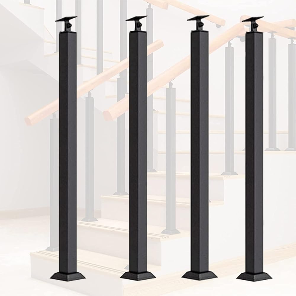 Lqsybhd 4 Pack Iron Balusters Post For Staircase Step, Black Deck Stair Spindle For Home Office Hotel, Railing Parts With Screws & Flat Brackets(Size:3.12ft/95Cm,Color:4 Pack)
