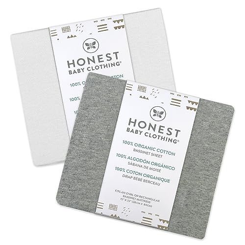 Image of HonestBaby 2-Pack Organic Cotton Fitted Bassinet Sheet, Gray Heather, One Size