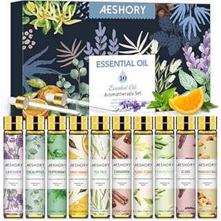 Aeshory Essential Oils Set 10 x 10ML, Pure Premium Aromatherapy Essential Oil for Diffuser for Home, Cleaning, Relaxation, Massage, Skin Care, Air Freshening, DIY Soap & Candle, Perfume Making