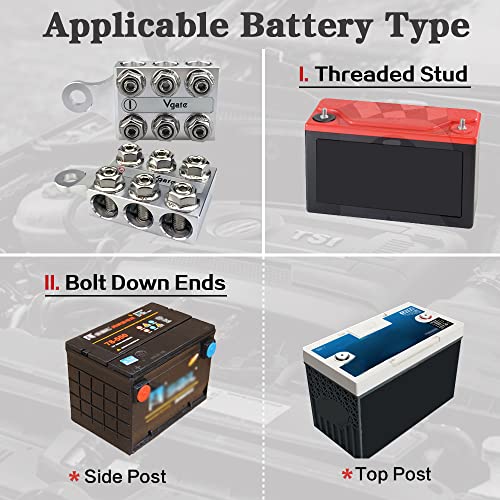 Vgate 12-Way Post Terminal Distribution Block Bus Bar, 8Awg Up To 4/0(Xl) Awg Gauge, For Lithium Or Agm Lead Acid Battery With Bolt Down Ends Or Threaded Studs, M10 Or 3/8”-16 #TOP2