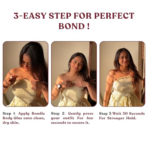 Image of Bondie Liquid Body Adhesive for Clothes Fashion Tape Alternative for Low-cut Styles, Strapless Dresses and Work Blouses-Clothing Glue That Holds All Day Sweat and Dance Proof, Fast Drying-A10