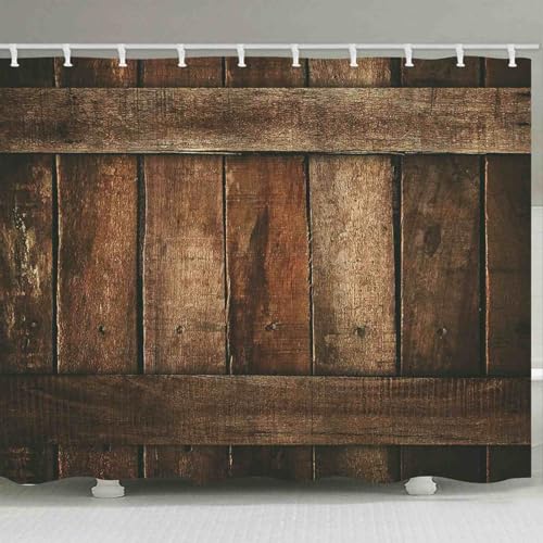 Rideau douche style porte en bois usa pour baignoire marron