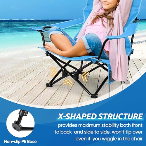 Image of HaSteeL Folding Beach Chair Set of 2, Foldable Blue Camping Chairs for Outside, Low Beach Chair Portable for Adults Fishing, Picnic, Outdoor BBQ, Travel, Sports, Cup Holder & Storage Bag
