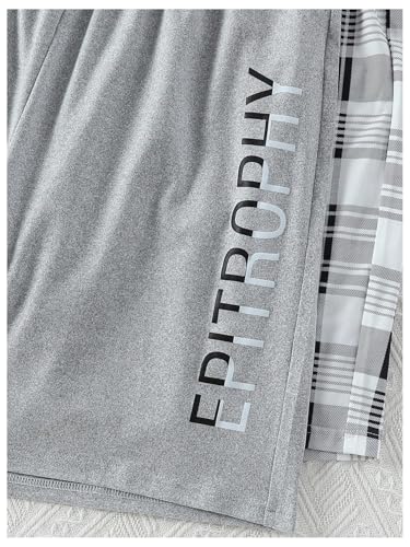 SweatyRocks Men's 2 Pack Pajama Bottoms Plaid Letter Print Elastic Waist Straight Leg Lounge Shorts4