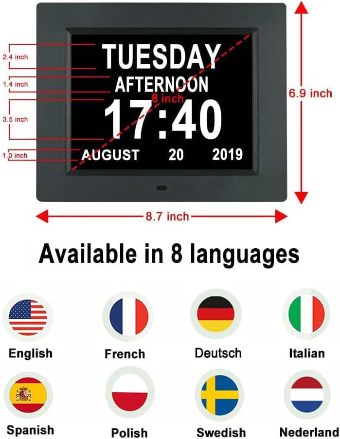 Miniatura 2 de Aowasi Reloj digital con pantalla grande con fecha y día de la semana, 8 opciones de alarma, reloj digital extragrande con despertador de día y mes