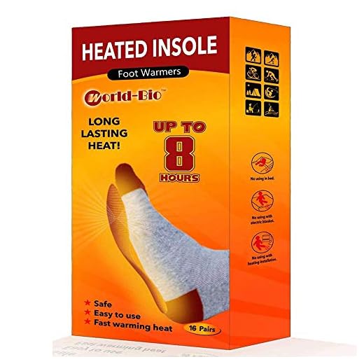 WORLD-BIO Disposable Insole Foot Warmers - Long Lasting Safe Natural Odorless Air Activated Warmers - Provide 8 Plus Hour Heating - 16 Pairs Value Pack