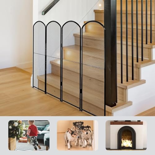 Pantalla de chimenea de 4 paneles de metal negro plegable 6