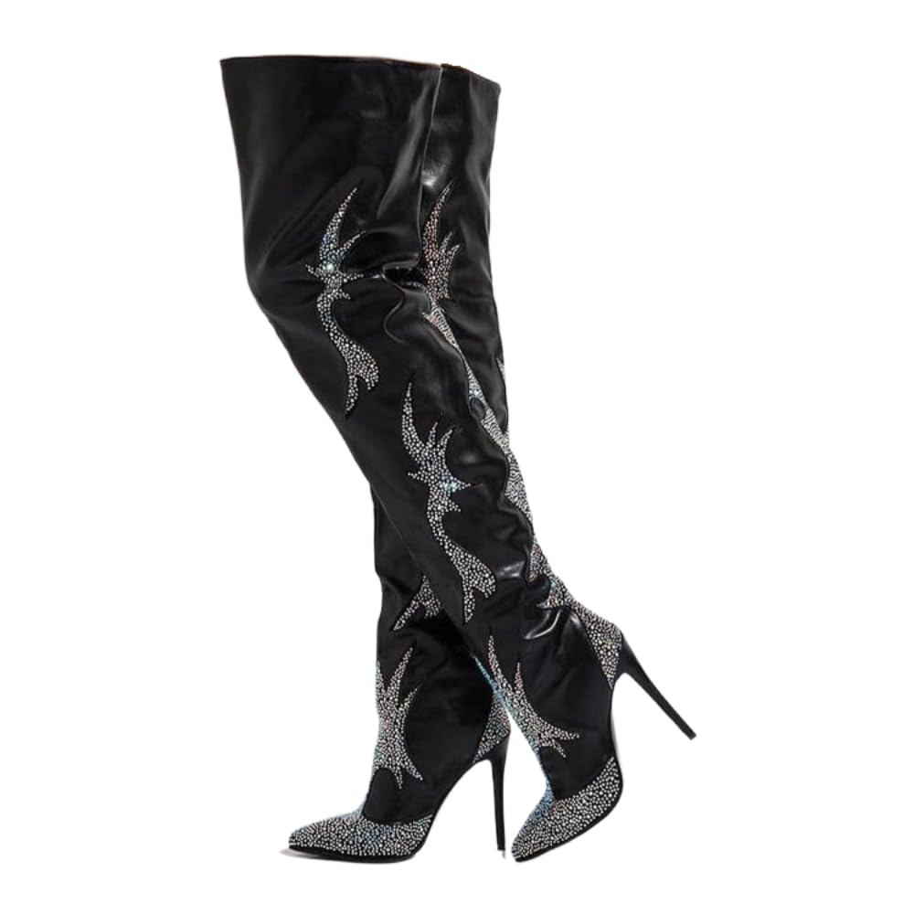 Cowboy Boots for Women Over the Knee Western Boots Embroidery Cowgirl Pull-On Pointy Toe Wide Comfortable Walking -