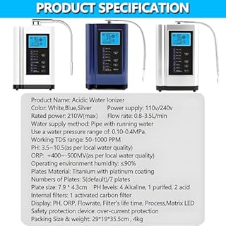 GLBMXDD Ioniseur d'eau alcaline, pH 3,5-10,5, Filtre à Eau alcaline Domestique, ORP jusqu'à -500 mV, purificateur d'eau, avec 7 réglages d'eau, 8 000 litres par Filtre, Nettoyage Automatique White