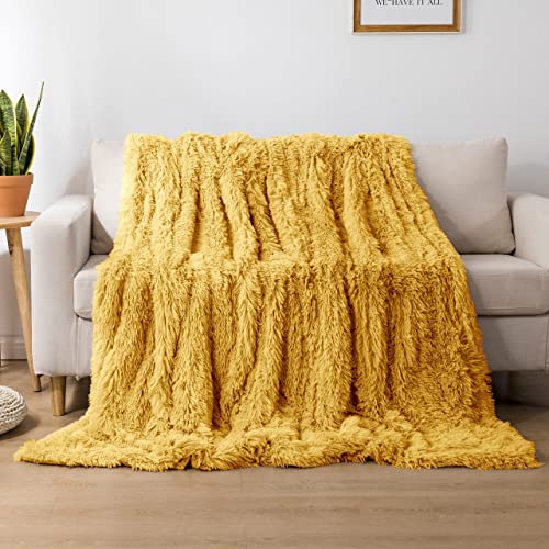 Cotton Market Decke 200x220 cm – Zweiseitig Tagesdecke – Kuscheldecke Flauschig für Wohnzimmer und Schlafzimmer – Sofadecke Blanket - Sofa Überwurfdecke – Felldecke Gelb