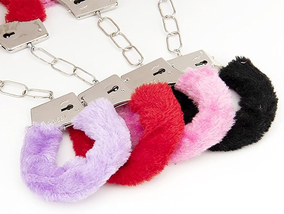 Image of Kids Toy Handcuffs with Fluffy Cover - Safe Pretend Play Metal Handcuffs with Keys - Soft Plush Covering for Police Role Play & Fancy Dress
