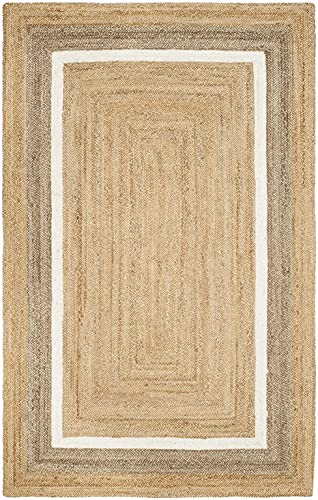 Image of Jute Braided Natural Hand Woven & Reversible Rug for Living Room Kitchen Entryway, Farmhouse Rustic Burlap Carpet Floor Mat (singlewhite, 6X9-feet)