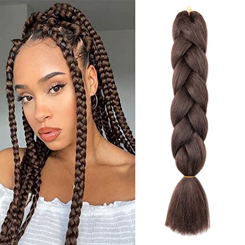 BE Hair Braids Kanekalon Kunsthaarsträhnen | 6 Stück Packung, 55 Cm, Braun | Hitzebeständig Für Häkelbox-Zöpfe