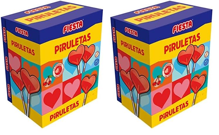 FIESTA Piruletas Caramelo con Palo en Forma de Corazón Sabor Cereza - Caja de 80 unidades (Paquete de 2)