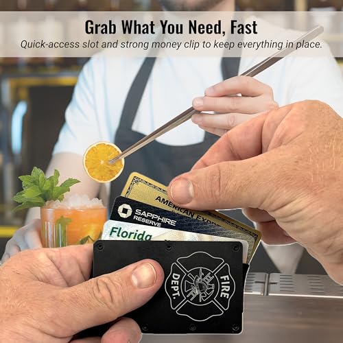 Engraved Metal Slim Wallet for Men RFID Blocking | Fire Department Customized Mens Minimalist Credit Card Holder Wallet with Money Clip | Custom Birthday Gift for Dad, Firefighter Gifts2
