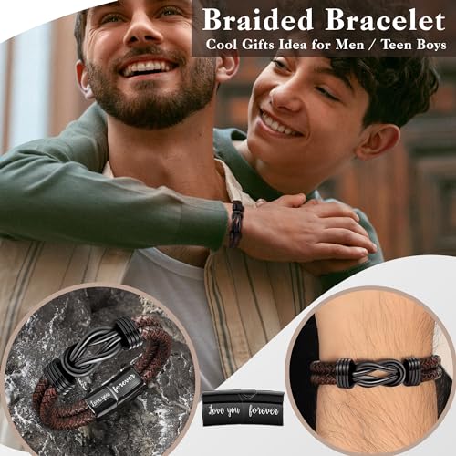 Btysun Gifts for Godson, Graduation Gifts for Men Mens Bracelet Leather Cuff I Love You Gift for Him Easter Gift Birthday Anniversary Christmas Jewelry — view 4