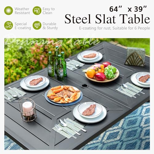 Image of Sophia & William Outdoor Dining Set 7 Pieces, 6 x Aluminum Patio Dining Chairs and Large 64 inch Metal Dining Table, Space-Saving and Lightweight for Patio Lawn Garden (Blue)
