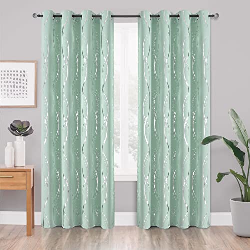 Buhua Blackout Curtains 84 Inch Length 2 Panels Set - Energy Efficient And Noise Reducing Curtains For Bedroom With Wave Striped Foil Print (52 X 84, Aqua) #TOP4