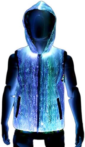 Cool Sleeveless Light Up Hoodie for Men Fiber Optic Festival Clothing XL size