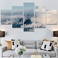 SIGNWIN 5 Panel Canvas Wall Art Foggy Mountains for Home Decorations Ready to Hang - 60