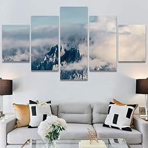 SIGNWIN 5 Panel Canvas Wall Art Foggy Mountains...