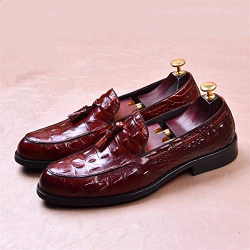 Burnished Crocodile Oxford for Men Formal Shoes Slip On Tassels Round Toe Block Heel Solid Color Casual Business Low Top4