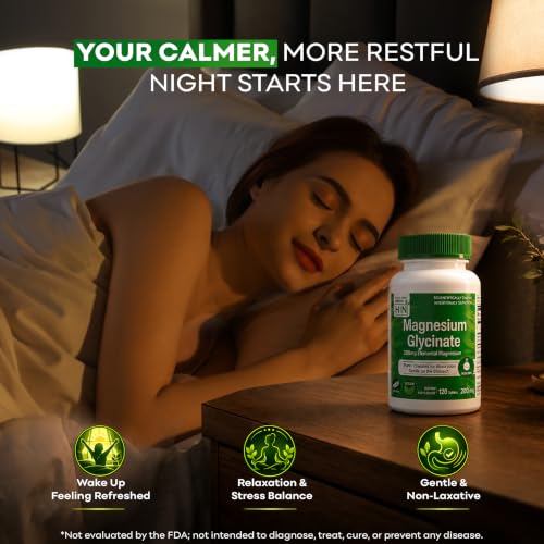 Image of Magnesium Glycinate 200mg Elemental (from 1540mg Chelated Bisglycinate) - Sleep, Muscle & Heart Support - Gentle on Stomach, High Absorption, Non-GMO, 120 Easy-Swallow Tablets - Health Thru Nutrition
