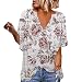 Xmiral Camicetta da Donna con Scollo a V e Maniche a Campana Camicia Casual Plissettata a Tunica fluida Blusa Cipria Elegante (S,Grey)