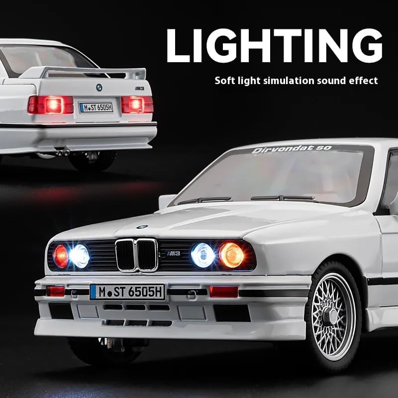 Image of LONGMIRE Metal Pull Back Diecast Car Pull Back Model with Sound Light Boys Gifts Toys for Kids Pack of 1, Multicolor (1:24 BMW M3 E30)