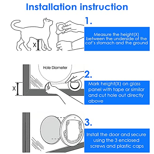 Petyoung Pet Door Transparent 4-Way Locking for Cats & Small Dogs, Round Cat Flap with Door Liner Kit for Sliding Glass Door, Glass Window, Screen Window - Image 9