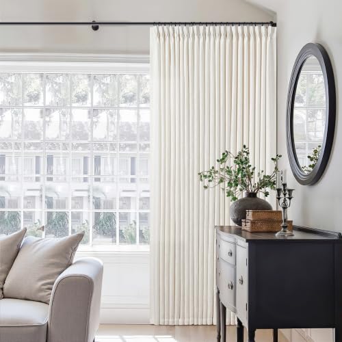 Image of 60 Inch Width Curtains 92 Inches Long Linen Pinch Pleated Curtains for Living Room Bedroom Semi Sheer Back Tab Hooks Rings Extra Wide Pinch Pleat Drapes for Patio Glass Door Natural Cream 1 Panel