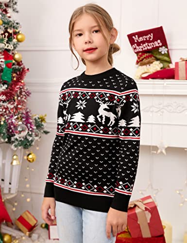 Image of MISSKY Family Christmas Sweater Crew Neck Reindeer Snowflakes Knitted Pullover for Women /Men /Kids