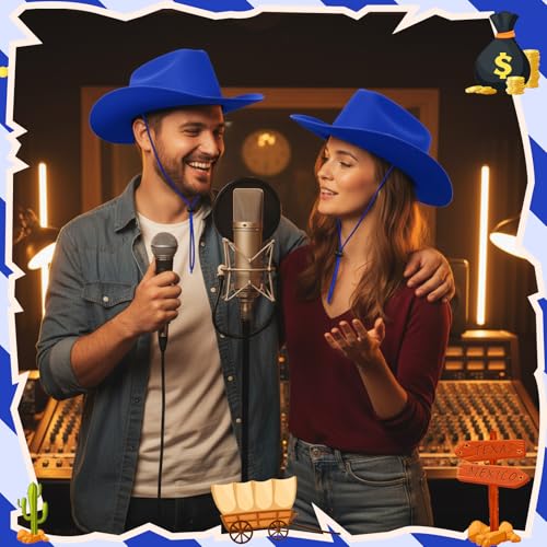Image of Mepase Cowboy Hats Bulk Felt Western Party Wide Brimmed Cowgirl Hats Set for Adults Men Women Costume Party