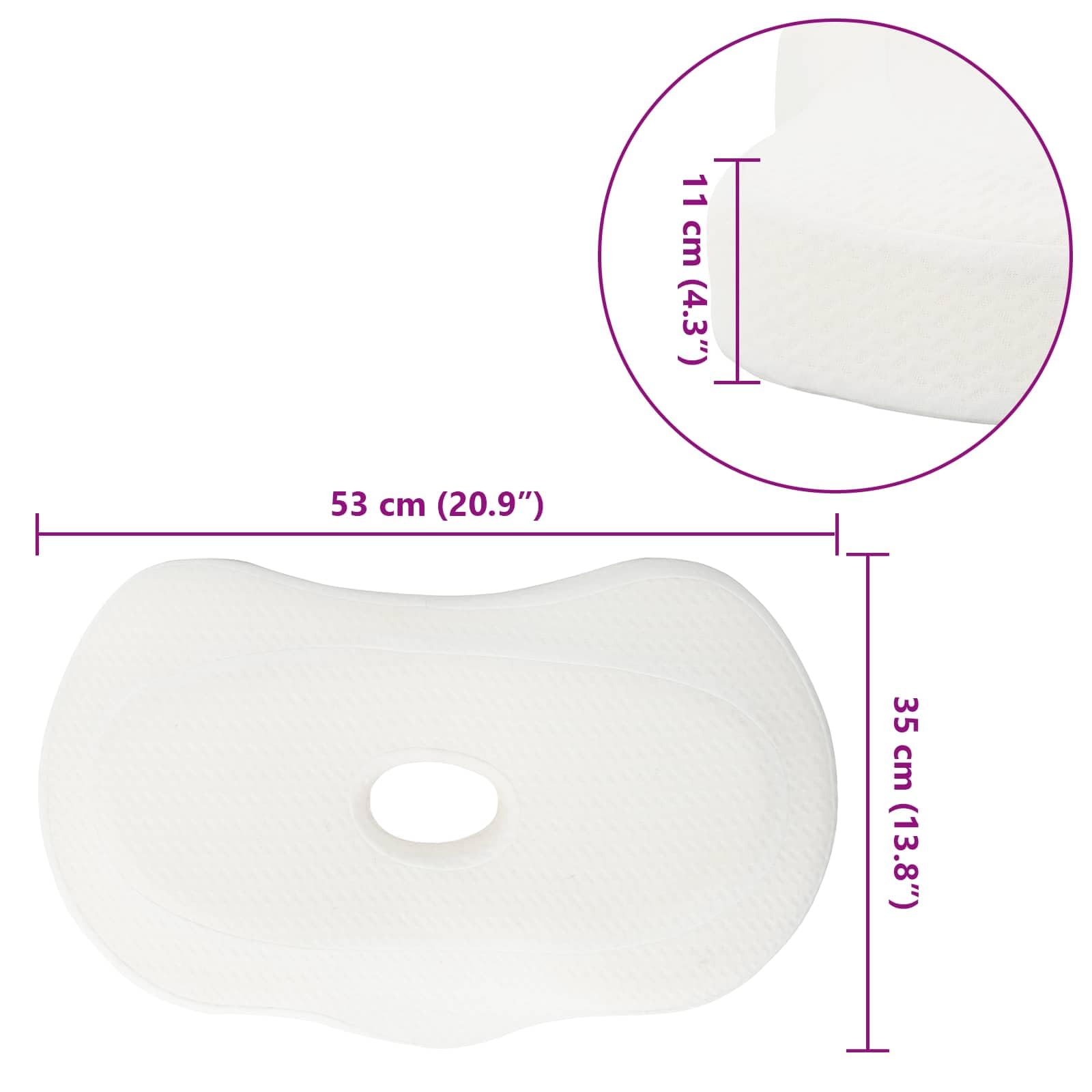Almohada cervical blanca 53 x 35 x 11 cm de espuma viscoelástica con forma ergonómica transpirable y lavable para dormitorio, cama, almohada para dormir de lado y soporte cervical