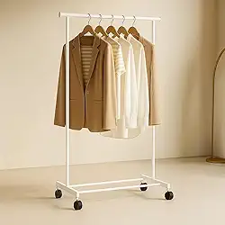 Arara de Roupas Móvel com Rodízios, Altura Ajustável, Metal Preto, Organizador para Vestuário (Branco)