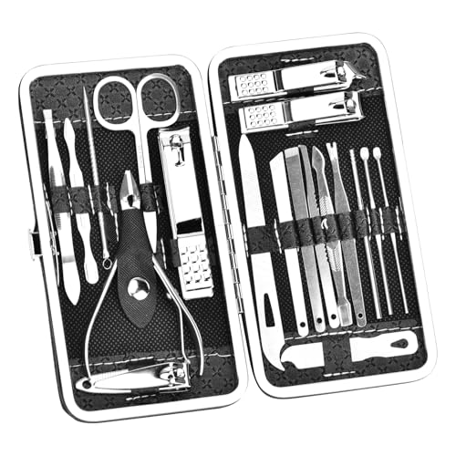 Juego de Manicura, Queta 19pcs Kit de Manicura y Pedicura Profesional, Juego de Cortaúñas de Acero Inoxidable, Tijeras de Uñas Kit de Aseo Personal Cuidado de Cara y Uñas Portátil de Viaje