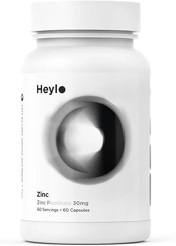 Heylo Picolinato de Zinc 30 mg  Suplemento de zinc de alta absorción para apoyo inmunológico, salud de la piel, equilibrio hormonal y función