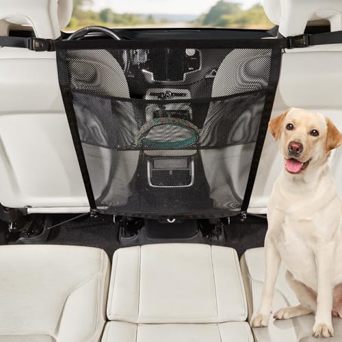 GGW Grille Pare-Chien pour Voiture avec Poches de Rangement, Filet de séparation pour Chien pour siège Avant, barrière de sécurité Contre Chien de siège...