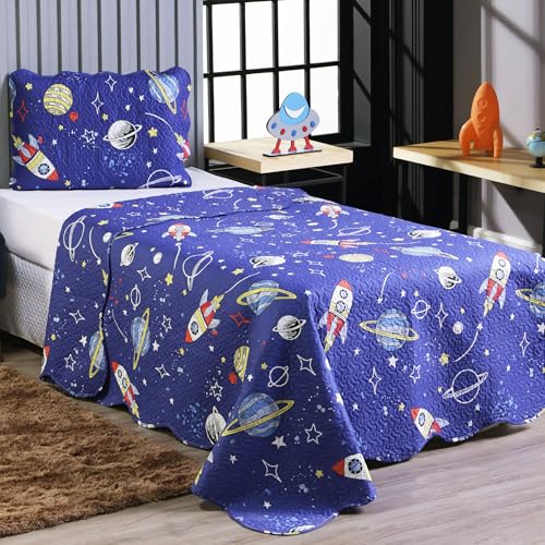 Cobre Leito Colcha Para Cama de Solteiro Kit com 2 Peças Colorido Estampado Dupla Face (Solteiro, Fo