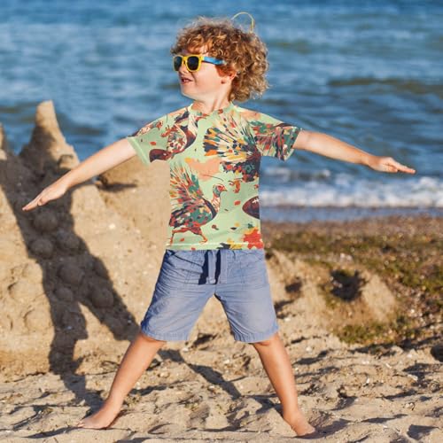 Boys Short Sleeve T-Shirts Run Turkey Watercolor Rashguard Kids Swim Shirts Sun UPF 50+4