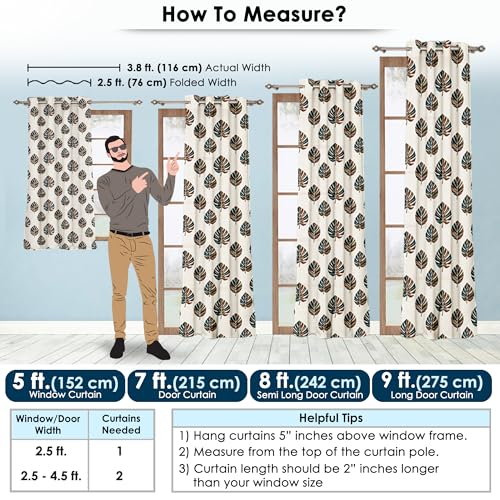 Image of Story@Home Cotton Linen Curtains for Semi Long Door, Combo Set of 3 Curtains 8 Feet Long, Room Darkening Curtains with Tie Back (116 X 242 Cm | White & Maroon /Mustard)
