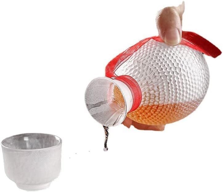 Glass Sake Set of 6 Pieces,270Ml Sake Bottle and 4 Sake Cups 1 Sake Tank,Cold/Warm/Hot Sake Carafe Home Decor Crafts (A)