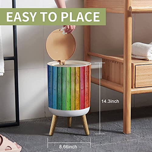 Image of Small Trash Can with Lid for Bathroom Kitchen Office Diaper Colorful Wooden Rainbow Color Bedroom Garbage Trash Bin Dog Proof Waste Basket Cute Decorative
