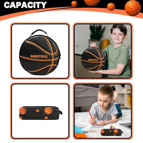 Image of Boys' School Backpack with Lunch Box and Pencil Case - Ideal for Teens and Middle School Students, Black Basketball